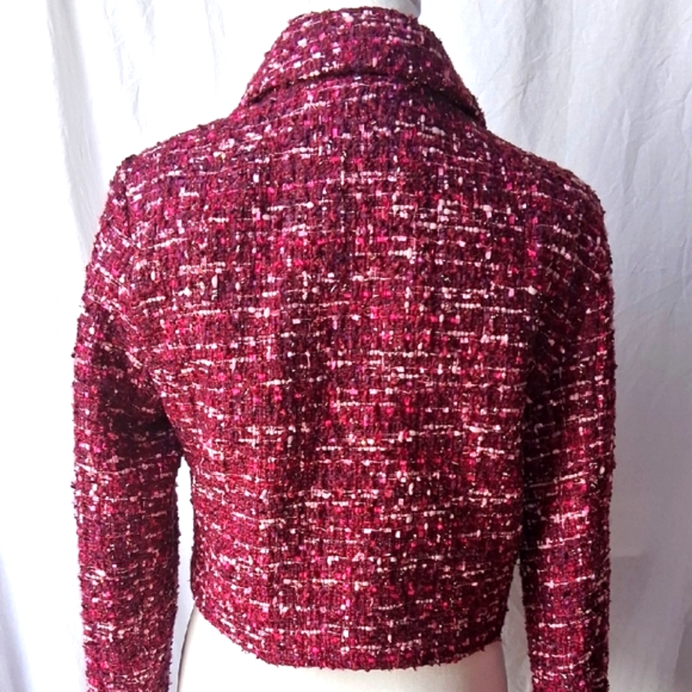 House Of Harlow 1960 Tweed Cropped Double-Breasted Jacket - Burgundy S - Picture 6 of 6